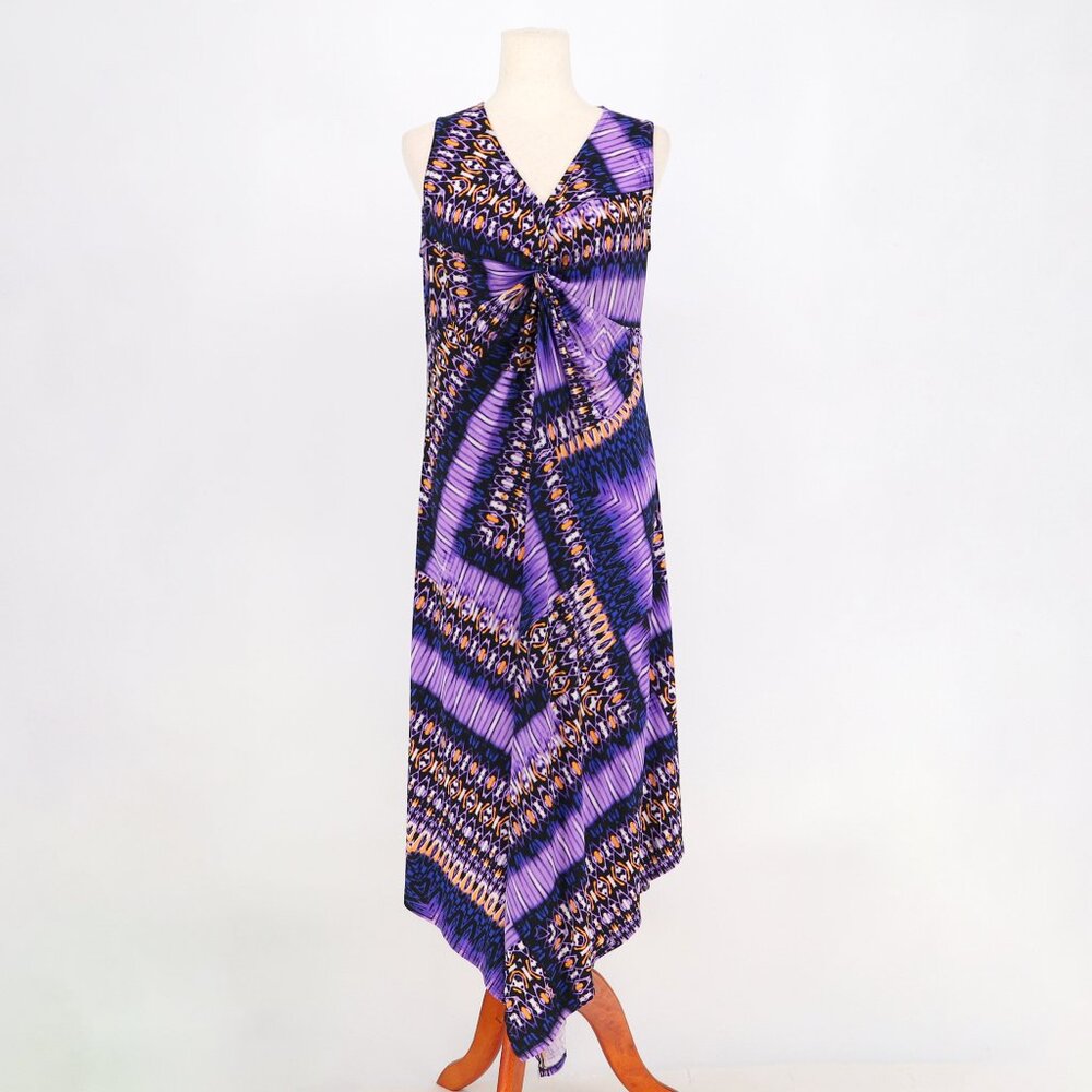 CHICO'S Sleeveless Slinky Asymmetric Midi Maxi Dress Purple & Blue Size 1/M